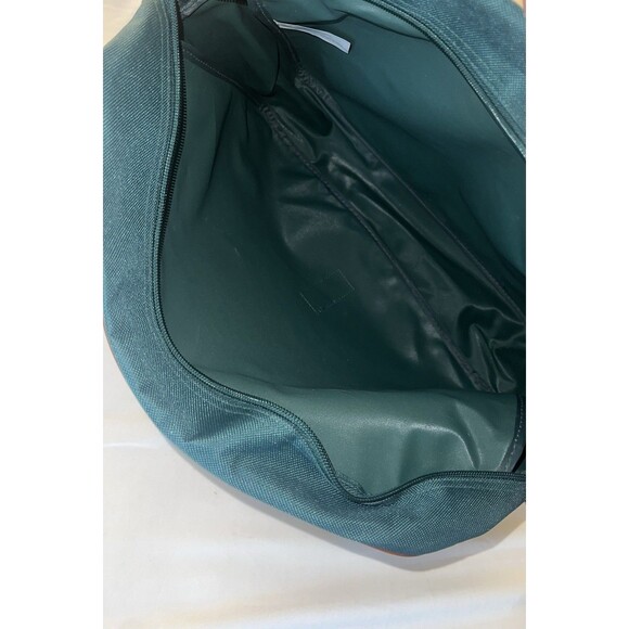 Polo Ralph Lauren Canvas Messenger Crossbody Bag Tote Green Brown Trim 15” Wide - Picture 6 of 14